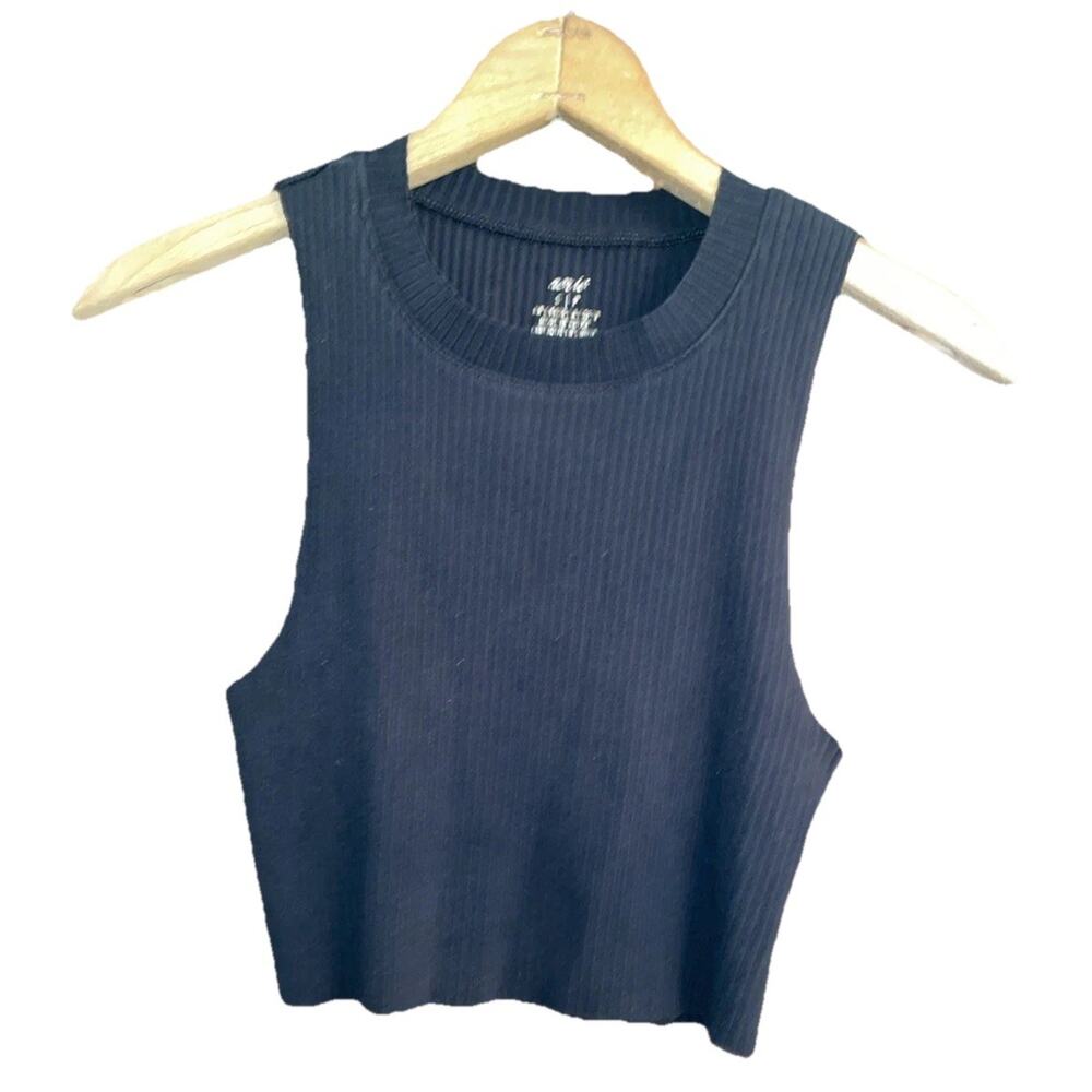 Aerie Ribbed Tank Top Black Crop Women’s Size Small